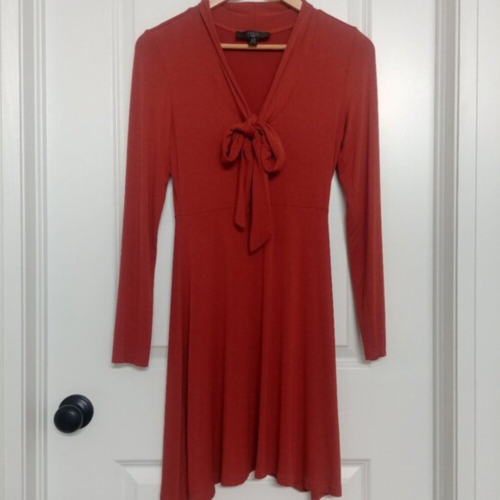 Iska London burnt orange mod pussybow dress retro look soft stretchy app…